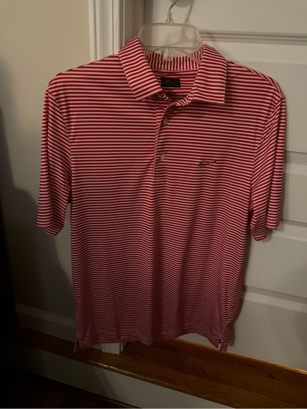 Greg Norman Red & White Striped Performance Polo